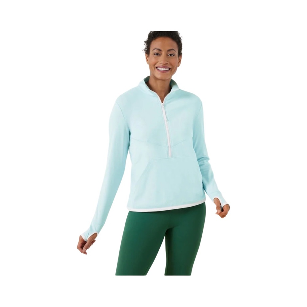 Talbots Half Zip Pullover Dot Jacquard Light Blue Top NWT Size L